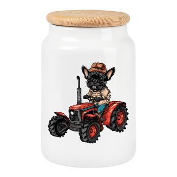 Éleveur français de tracteurs pour chiens Buldog - Boîte à biscuits avec couvercle en bois - blanc - Devant