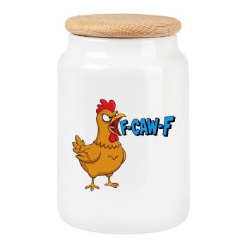 F-CAW-F Huhn – Lustiges Meme Illustration - Keksdose mit Holzdeckel - Weiß - Vorne