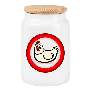 Chicken Keeping Chickens Sign - Cookie Jar with Wooden Lid - white - Front