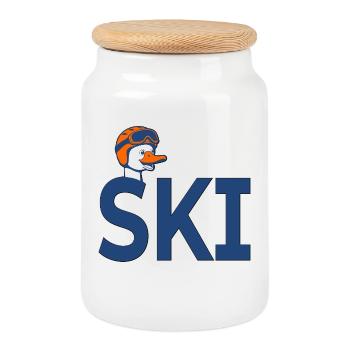 Winter Sports Goose Skiing Ski - Cookie Jar with Wooden Lid - white - Front
