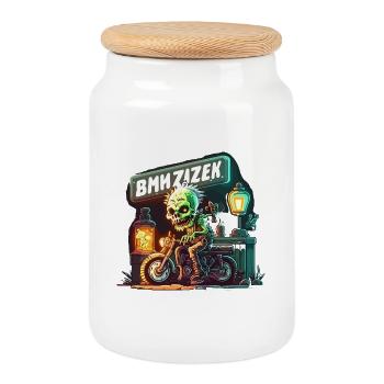 Neon Skeleton Biker on Motorcycle - Cookie Jar with Wooden Lid - white - Front