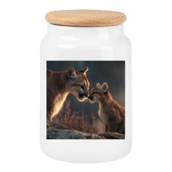 Mère et lionceau cougar cougar – Amour pur - Boîte à biscuits avec couvercle en bois - blanc - Devant