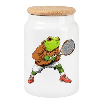 Frösche Tennis - Keksdose mit Holzdeckel - Weiß - Vorne