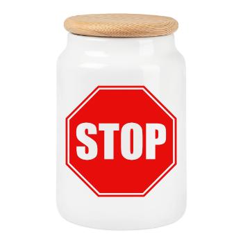 Stop  - Boîte à biscuits avec couvercle en bois - blanc - Devant