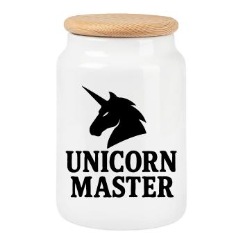 Logo minimaliste masculin représentant une licorne. - Boîte à biscuits avec couvercle en bois - blanc - Devant