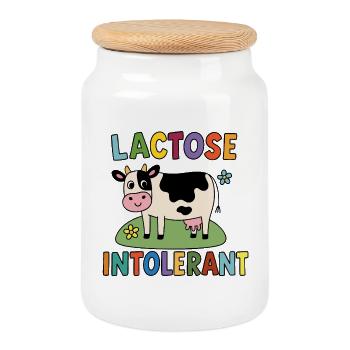 Lactose Intolerant – Funny Cow Intolerance - Cookie Jar with Wooden Lid - white - Front