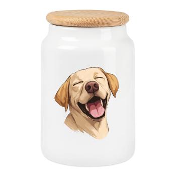 Labrador heureux – Chien drôle avec le sourire - Boîte à biscuits avec couvercle en bois - blanc - Devant