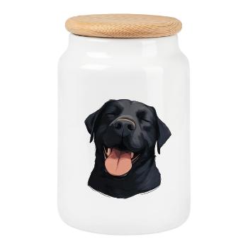 Happy Schwarzer Labrador - Hund mit Lächeln - Keksdose mit Holzdeckel - Weiß - Vorne