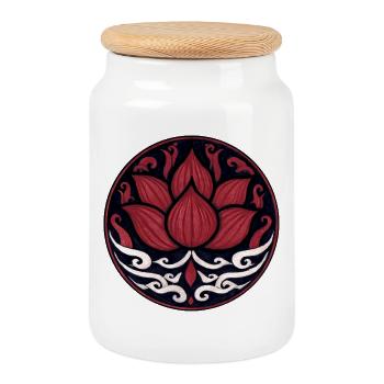 Rote Lotusblüte – Spirituelles Ornament Design - Keksdose mit Holzdeckel - Weiß - Vorne