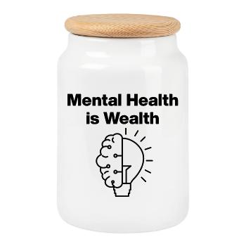 Mental Health is Wealth – Selfcare Healing Spruch - Keksdose mit Holzdeckel - Weiß - Vorne