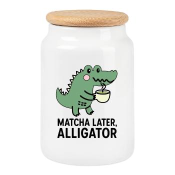 Matcha Later, Alligator Trend Spruch Tee Viral - Keksdose mit Holzdeckel - Weiß - Vorne