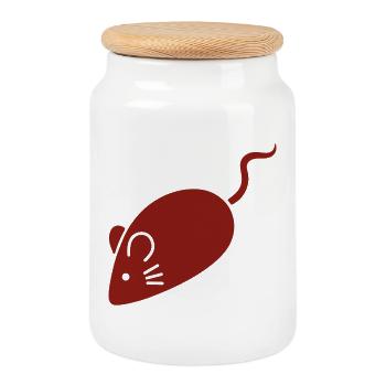 Signe du zodiaque chinois des rats - Boîte à biscuits avec couvercle en bois - blanc - Devant