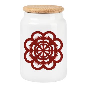 Florales chinesisches Papierschneiden - Keksdose mit Holzdeckel - Weiß - Vorne