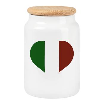 Italy Flag Heart - Cookie Jar with Wooden Lid - white - Front
