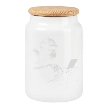 Chimp Typist Retro Print - Cookie Jar with Wooden Lid - white - Front
