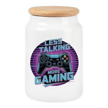 Moins de paroles, plus de jeux vidéo - Boîte à biscuits avec couvercle en bois - blanc - Devant