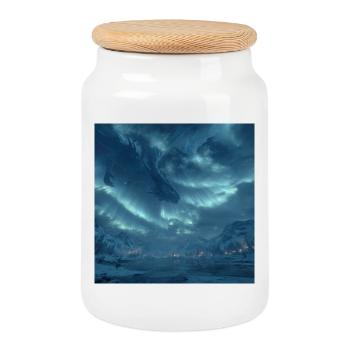 Eisdrache Aurora Nordlichter Winter Fantasy - Cookie Jar with Wooden Lid - white - Front
