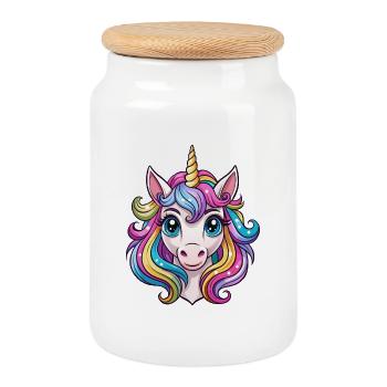 Unicorn face - Cookie Jar with Wooden Lid - white - Front