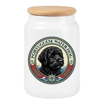 Portuguese Water Dog - Portie - Cookie Jar with Wooden Lid - white - Front
