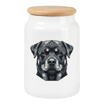 Geometric Dog Face - Cookie Jar with Wooden Lid - white - Front