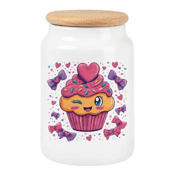 Herzsprinkle Cupcake Charme - Keksdose mit Holzdeckel - Weiß - Vorne