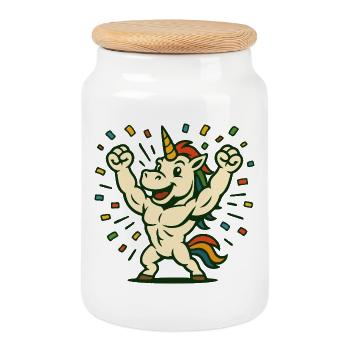 Feier starker Einhorn-Flexing-Partykunst - Keksdose mit Holzdeckel - Weiß - Vorne