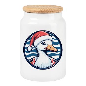 Canard de Noël en chapeau de Père Noël - Boîte à biscuits avec couvercle en bois - blanc - Devant