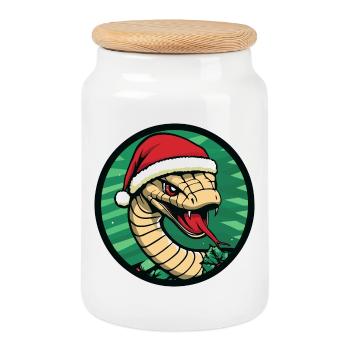 Serpent avec l’emblème du Père Noël - Boîte à biscuits avec couvercle en bois - blanc - Devant