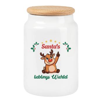 Le Nain préféré du Père Noël - Petit renne mignon - Boîte à biscuits avec couvercle en bois - blanc - Devant