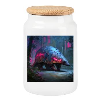 Art de science-fiction néon dans la jungle pangolin cyberpunk - Boîte à biscuits avec couvercle en bois - blanc - Devant
