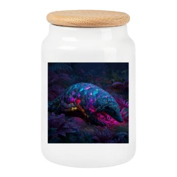 Cyberpunk Pangolin Jungle Science-Fi Art Néon - Boîte à biscuits avec couvercle en bois - blanc - Devant