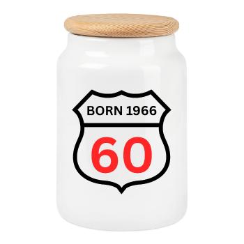 Born 1966, 60 Years, 60 Jahre Geburtstag, Jubiläum - Keksdose mit Holzdeckel - Weiß - Vorne