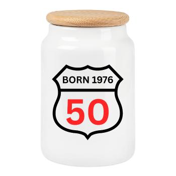 Born 1976 – 50 Years on the Road - Keksdose mit Holzdeckel - Weiß - Vorne