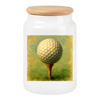 Balle de golf dans la planche artistique sur le départ - Boîte à biscuits avec couvercle en bois - blanc - Devant