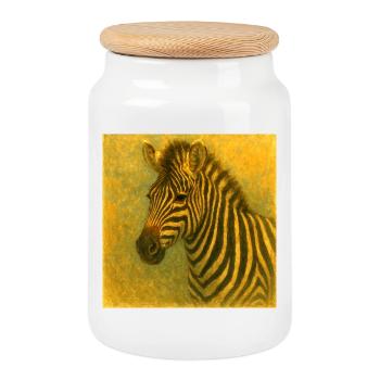 Zebra in golden tones - Cookie Jar with Wooden Lid - white - Front