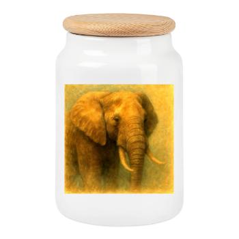 Éléphant d’or dans le style peint - Boîte à biscuits avec couvercle en bois - blanc - Devant
