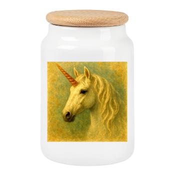 Heiß gemalt Einhornporträt - Keksdose mit Holzdeckel - Weiß - Vorne