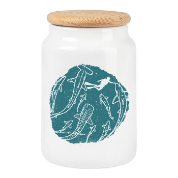 Deep Ocean Silhouette Circle - Cookie Jar with Wooden Lid - white - Front