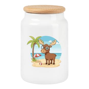 Süßer Elch mit Brille Strandsommerurlaub - Keksdose mit Holzdeckel - Weiß - Vorne