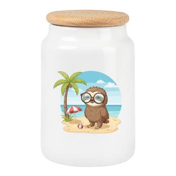 Süßer Faultier mit Brille Strand-Sommerurlaub - Keksdose mit Holzdeckel - Weiß - Vorne