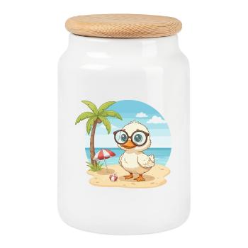 Vacances d’été sur la plage du canard mignon aux lunettes - Boîte à biscuits avec couvercle en bois - blanc - Devant