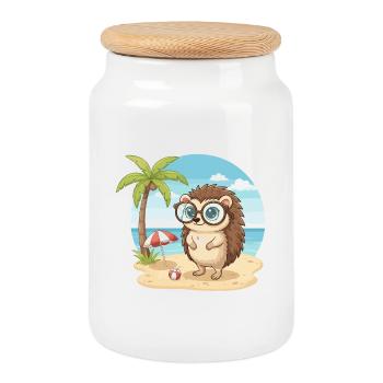 Süßer Igel mit Brille Strand-Sommerurlaub - Keksdose mit Holzdeckel - Weiß - Vorne