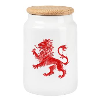 Lion Rouge - Boîte à biscuits avec couvercle en bois - blanc - Devant