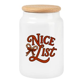 Nice List Christmas Candy Cane - Cookie Jar with Wooden Lid - white - Front