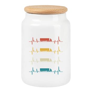 Truck Heartbeat Road Driver Gift - Cookie Jar with Wooden Lid - white - Front