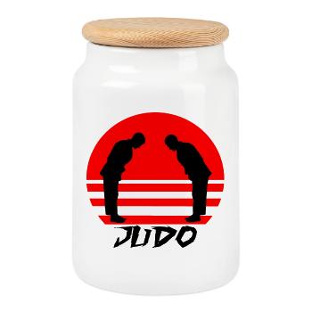 Judo - Boîte à biscuits avec couvercle en bois - blanc - Devant