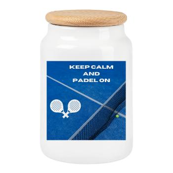Padel Fokus: Keep Calm On Court - Keksdose mit Holzdeckel - Weiß - Vorne