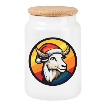 Buck avec un bonnet de Père Noël devant l’arc-en-ciel - Boîte à biscuits avec couvercle en bois - blanc - Devant