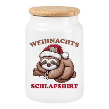 Chemise de nuit de Noël Paresseuse de Noël - Boîte à biscuits avec couvercle en bois - blanc - Devant