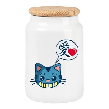Kawaii manga cat - Cookie Jar with Wooden Lid - white - Front